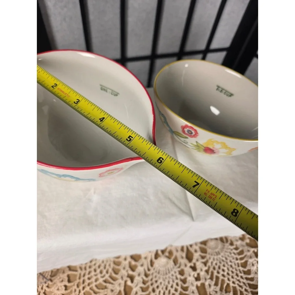 Pier 1 Imports Floral Hand Painted Stoneware Measuring Prep Bowls Set of 3